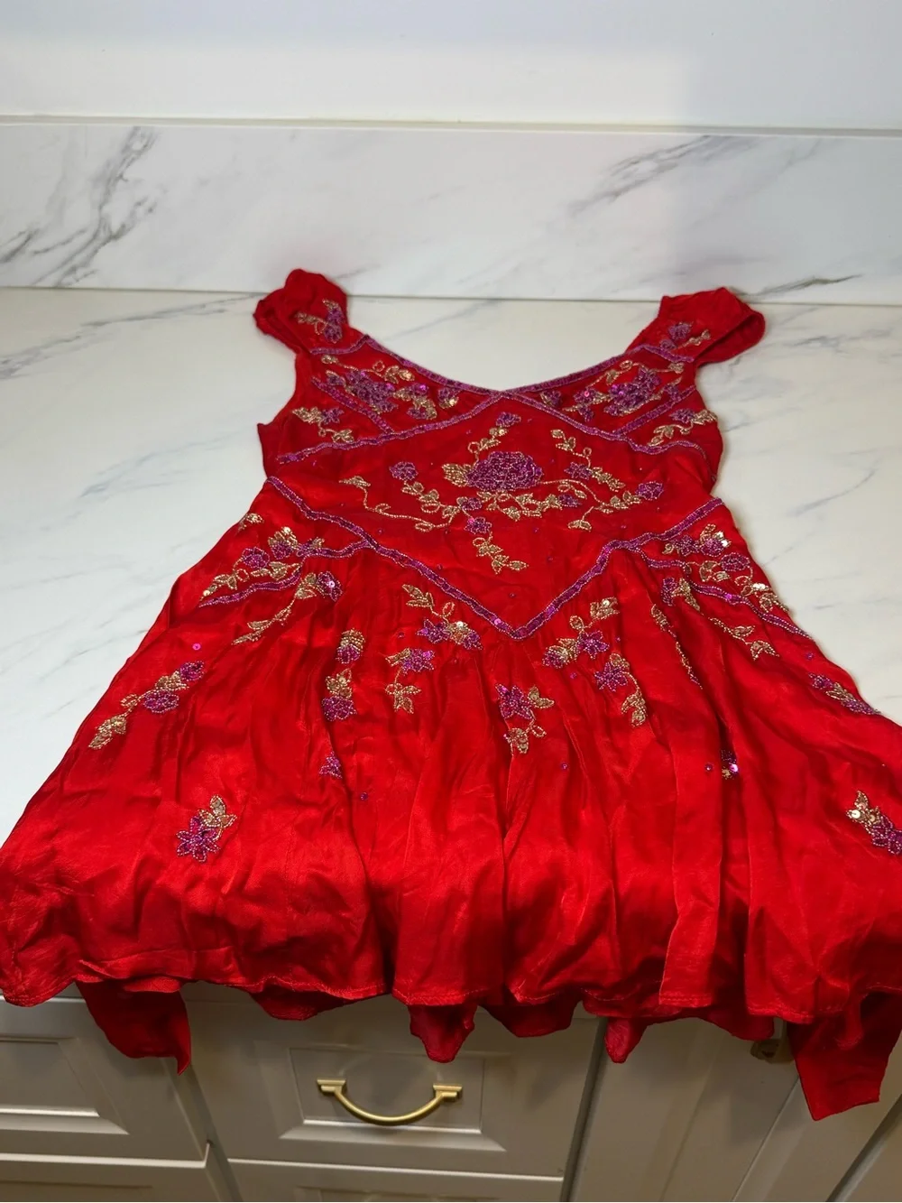 Free people red beaded fairy core dress